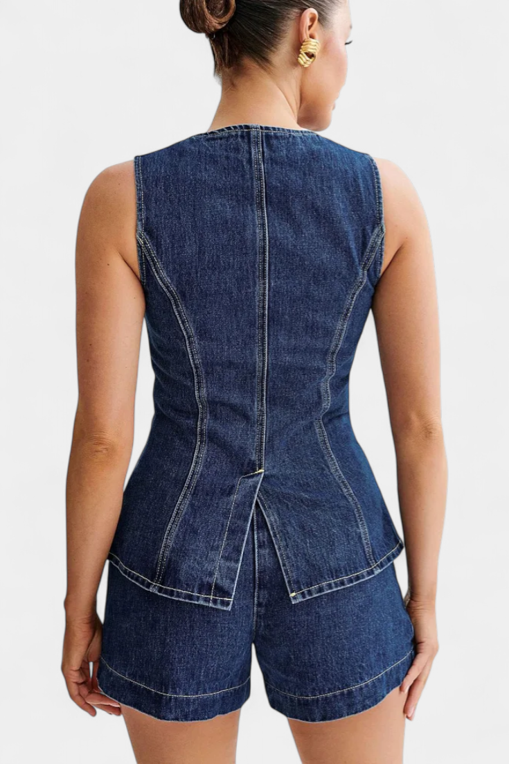 Raya - Conjunto de denim con top peplum