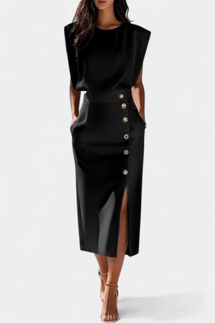 Ceecee - Vestido midi detalles dorados