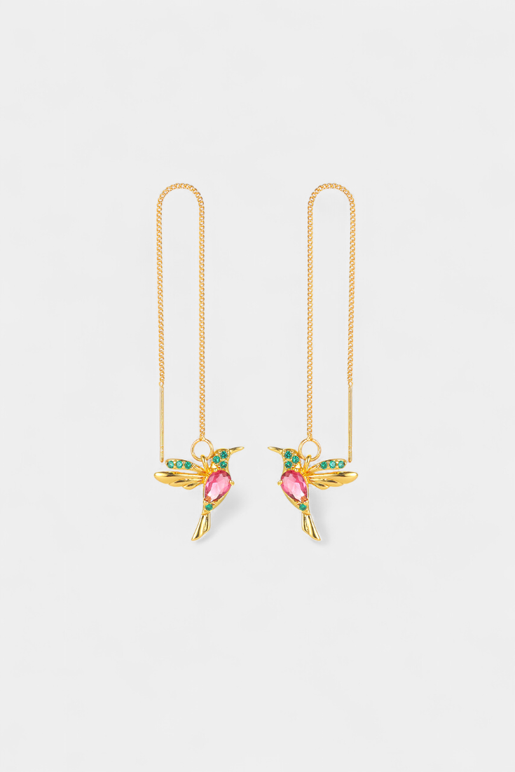 Pendientes de colibrí con cadena