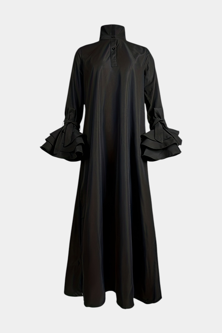 Ramona - Vestido camisero maxi elegancia con volantes