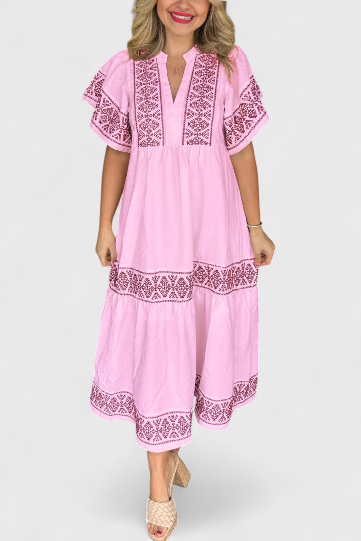 Allona - Vestido midi bordado bohemio