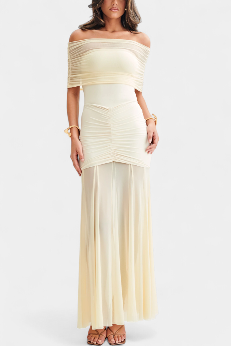 Alodia - Vestido drapeado con hombros al aire
