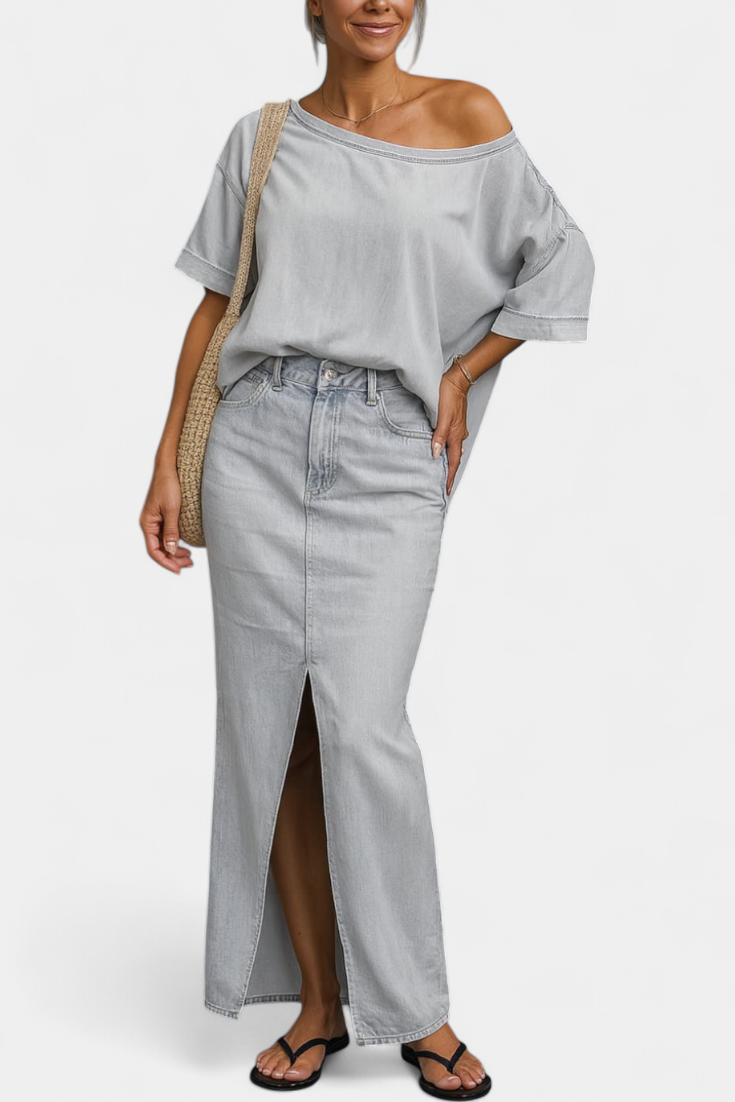 Apolonia - Conjunto de denim con falda maxi