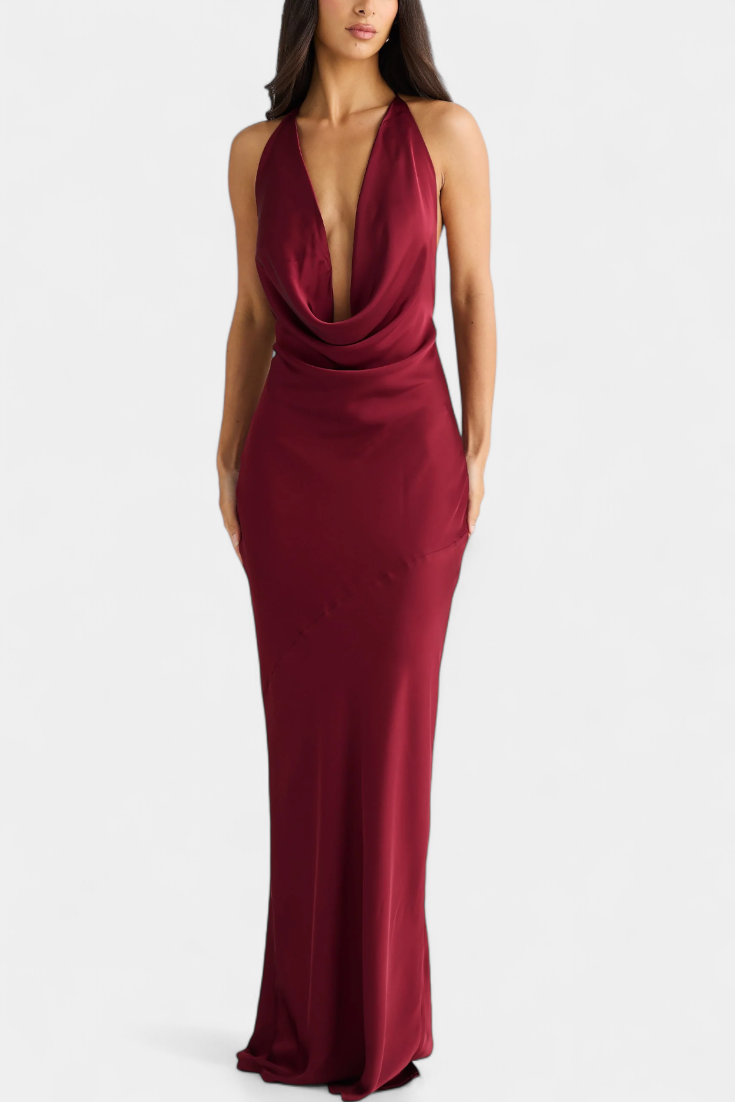 Zayana - Vestido de gala de satén con espalda abierta
