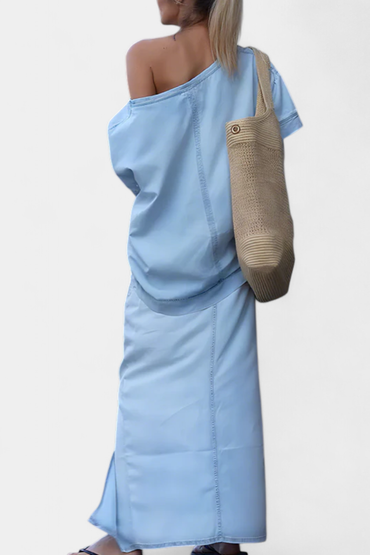Apolonia - Conjunto de denim con falda maxi