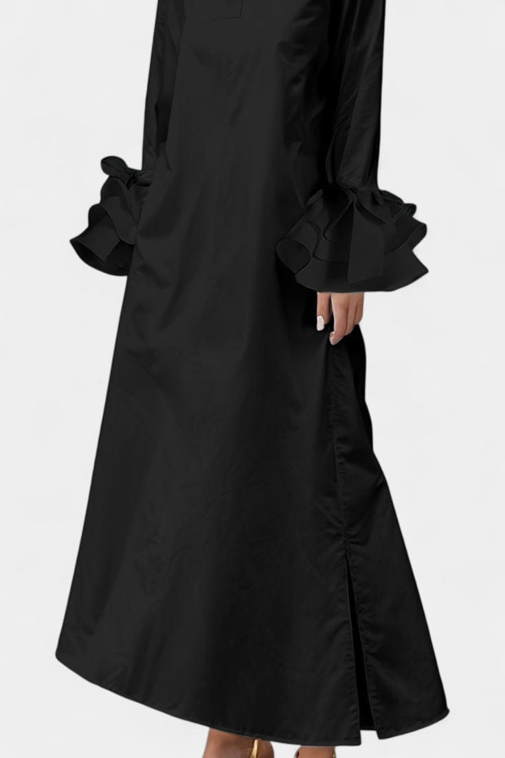 Ramona - Vestido camisero maxi elegancia con volantes
