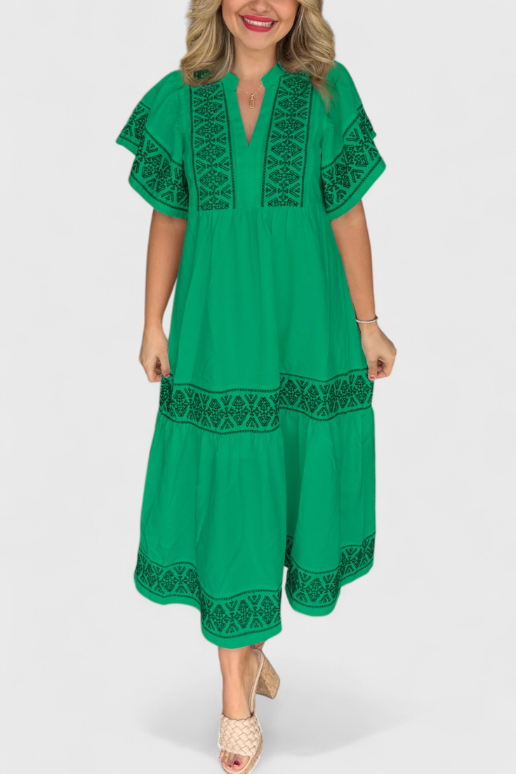Allona - Vestido midi bordado bohemio