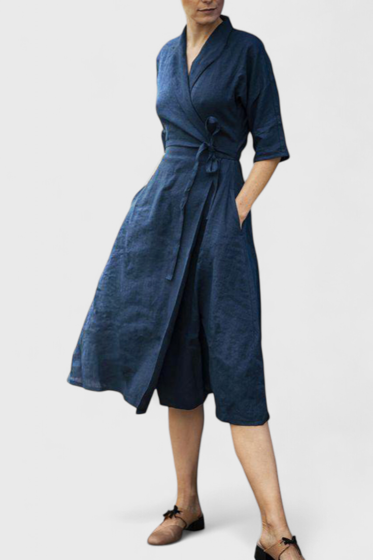 Sharon - Vestido midi cruzado frescura de lino