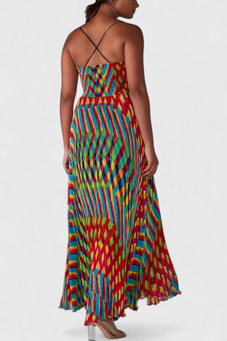 Janis - Vestido maxi plisado y colorido