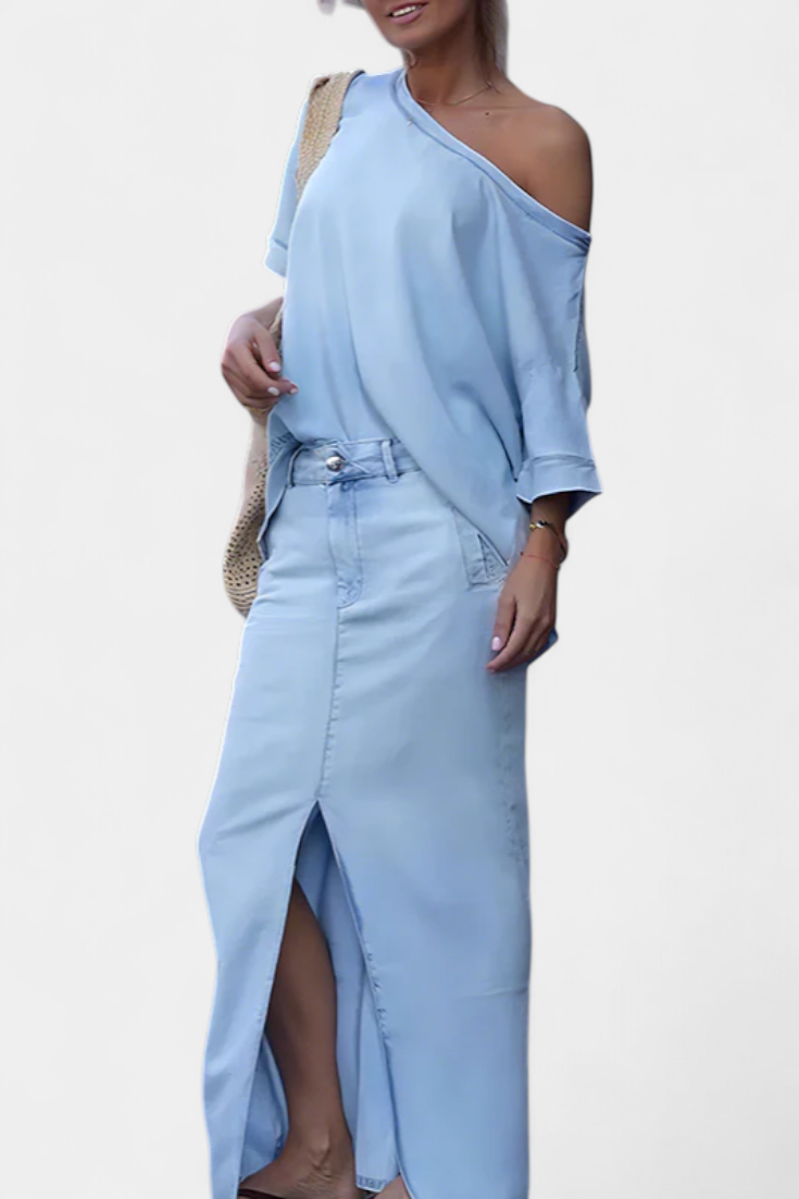 Apolonia - Conjunto de denim con falda maxi