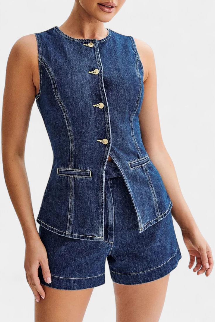 Raya - Conjunto de denim con top peplum