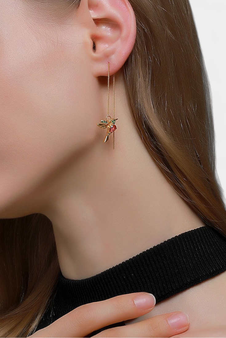 Pendientes de colibrí con cadena