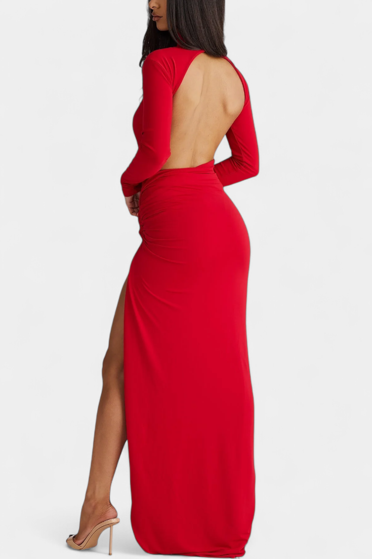 Lira - Vestido maxi con rosa y abertura