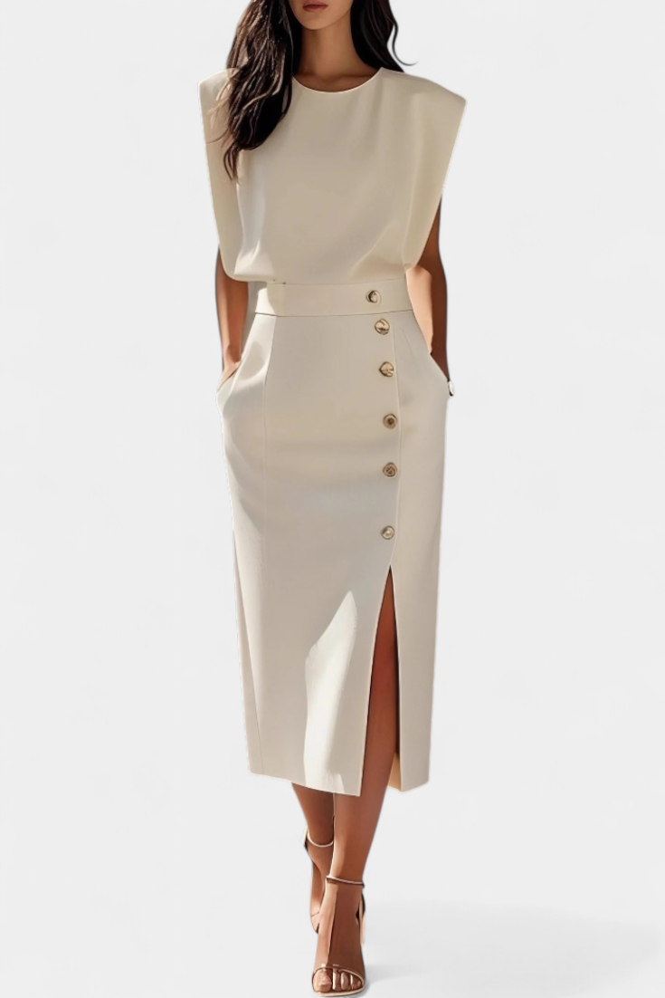Ceecee - Vestido midi detalles dorados