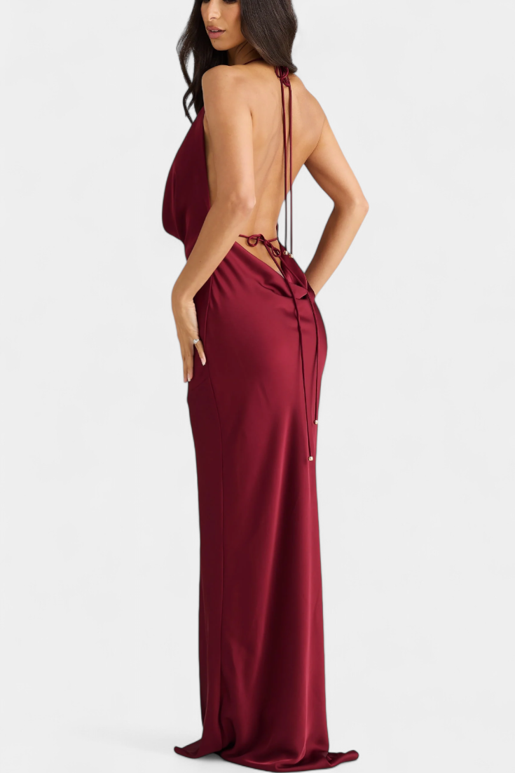 Zayana - Vestido de gala de satén con espalda abierta