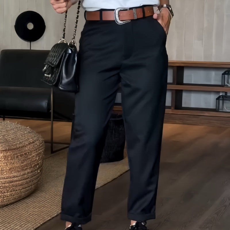 Valentina - Pantalón mujer rayas | marrón, azul, negro y gris