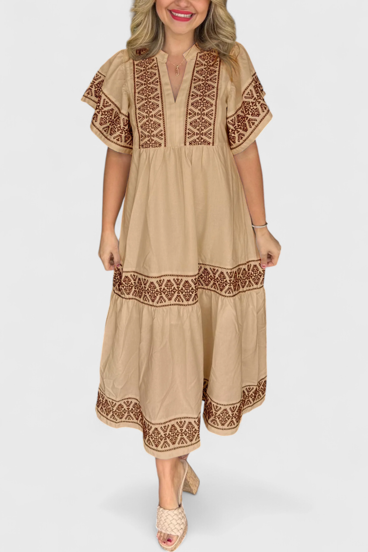 Allona - Vestido midi bordado bohemio