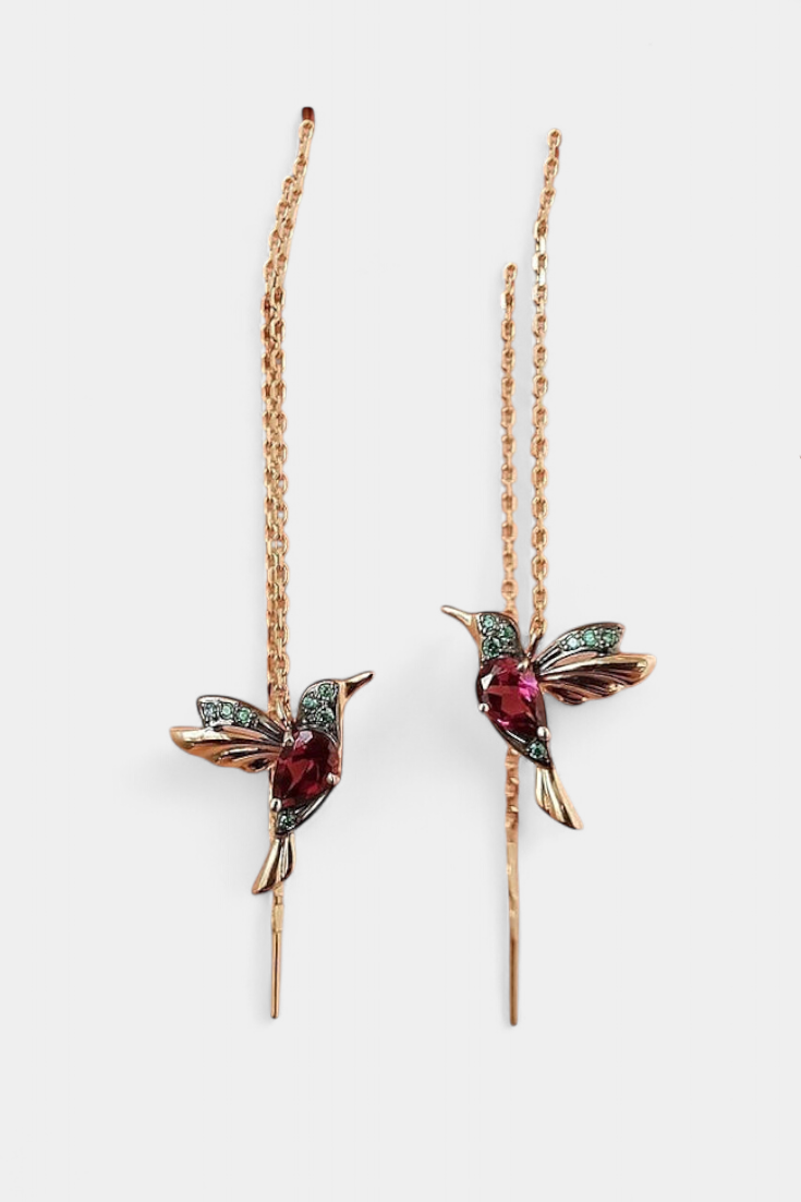 Pendientes de colibrí con cadena