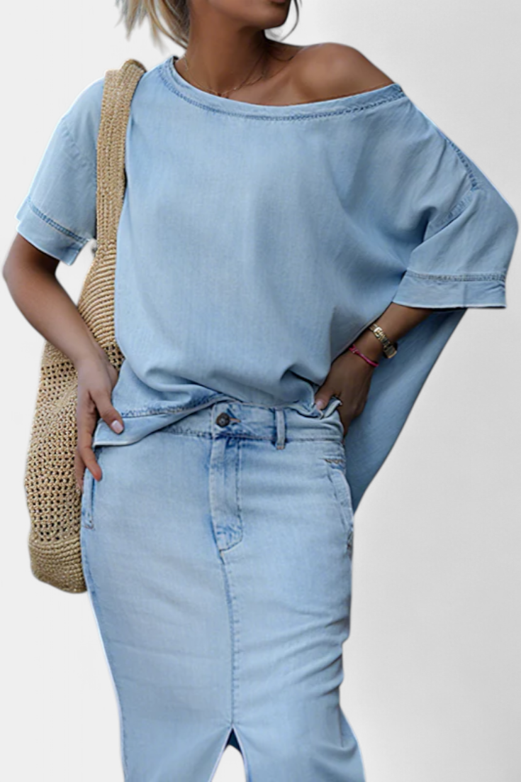Apolonia - Conjunto de denim con falda maxi