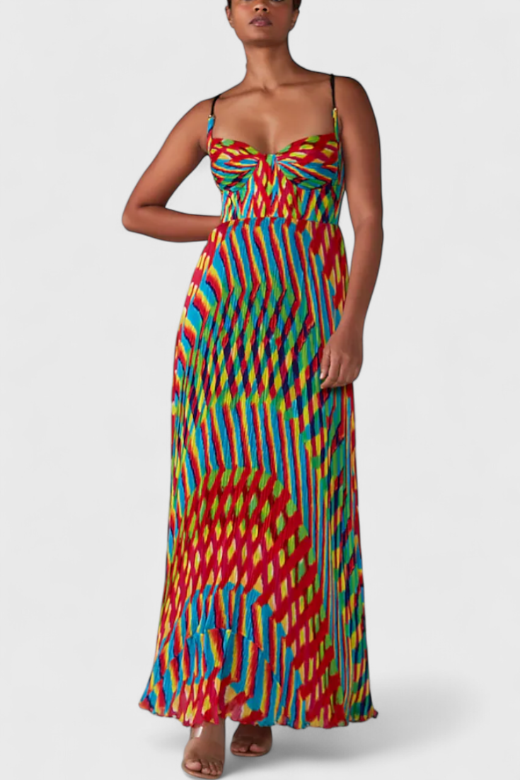 Janis - Vestido maxi plisado y colorido