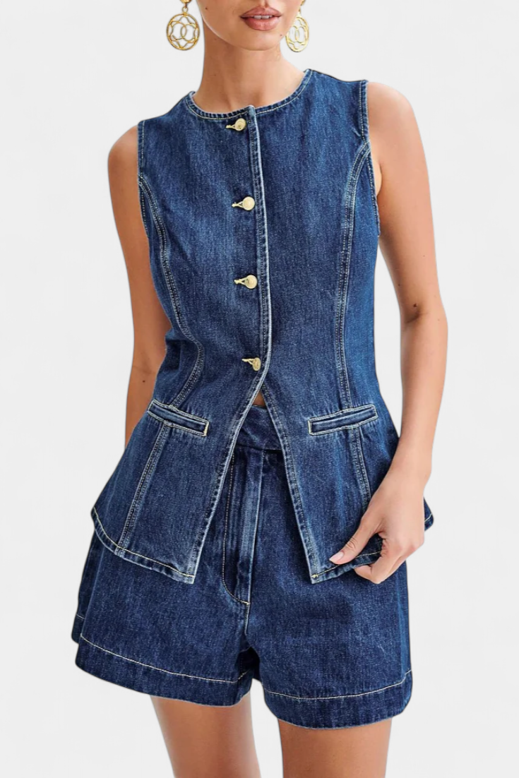 Raya - Conjunto de denim con top peplum