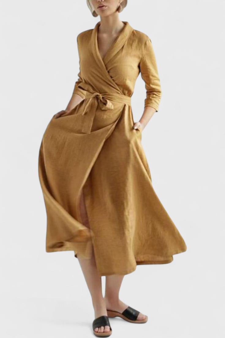Sharon - Vestido midi cruzado frescura de lino