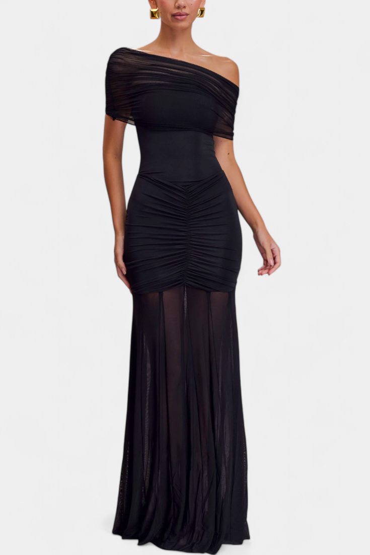 Alodia - Vestido drapeado con hombros al aire