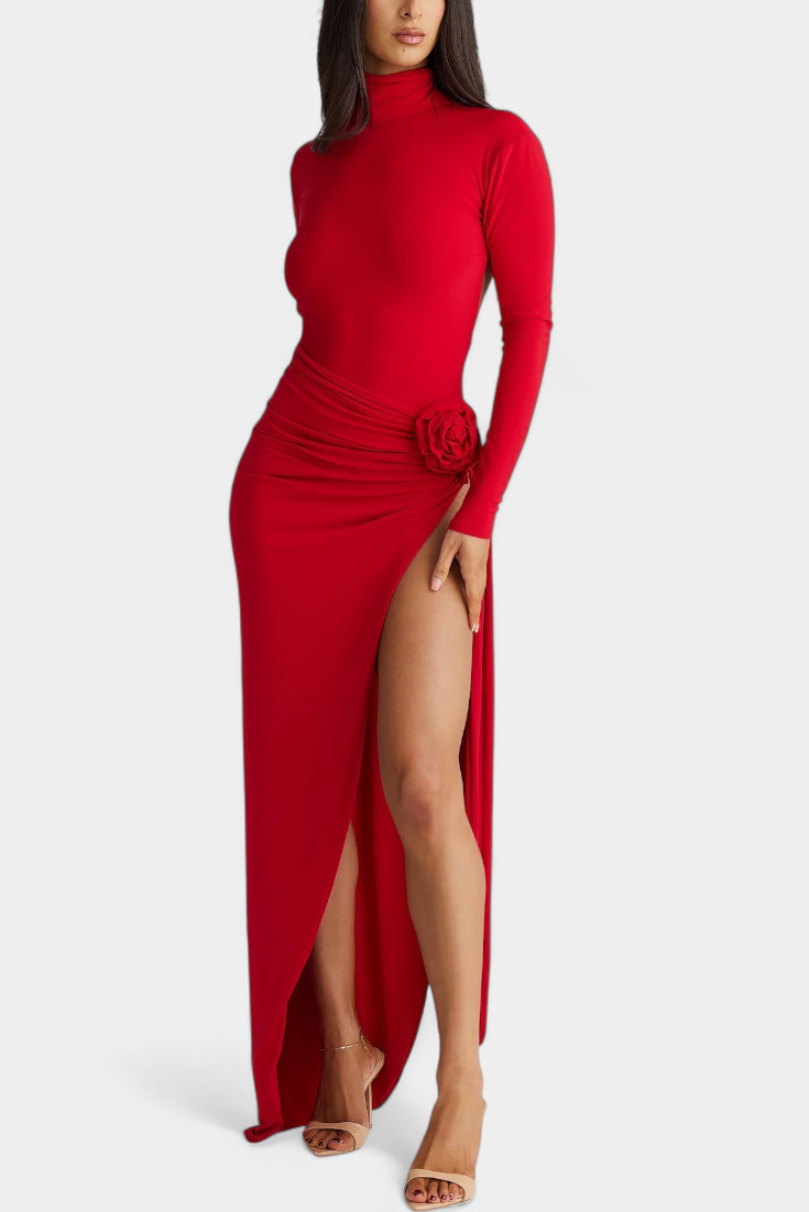 Lira - Vestido maxi con rosa y abertura