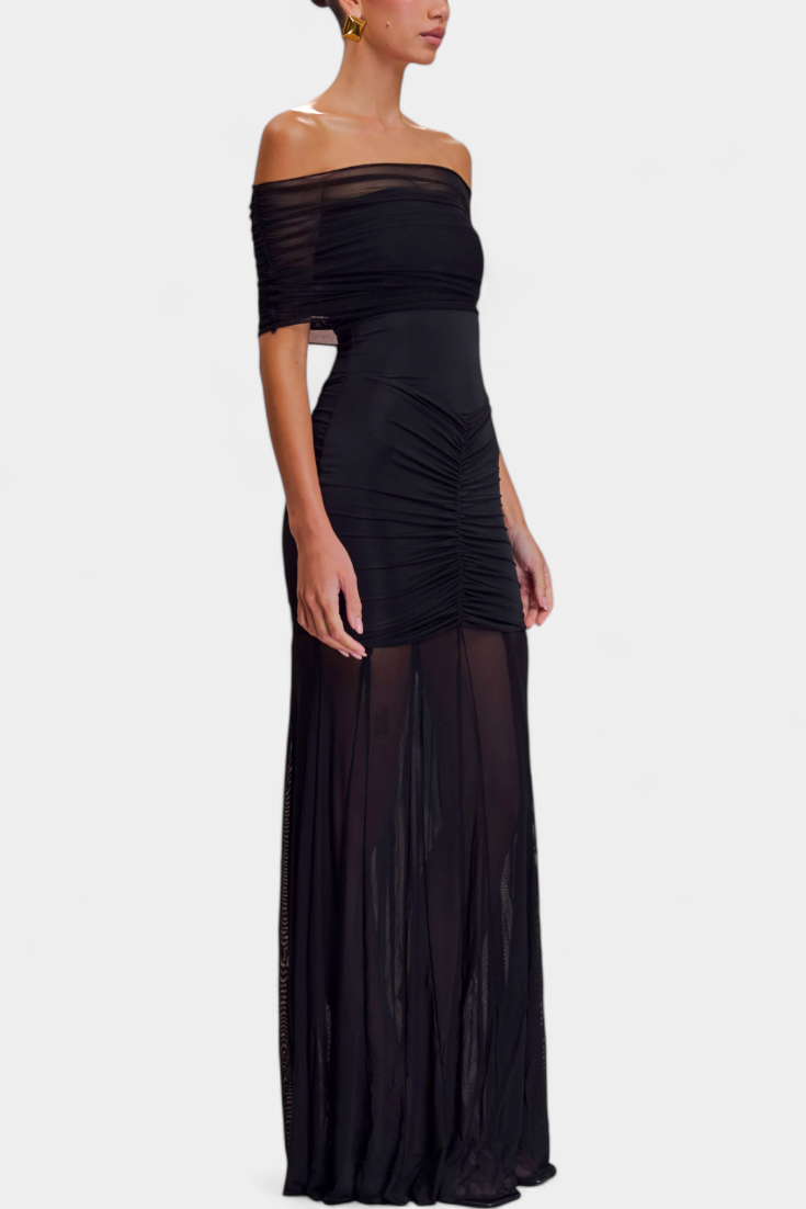 Alodia - Vestido drapeado con hombros al aire