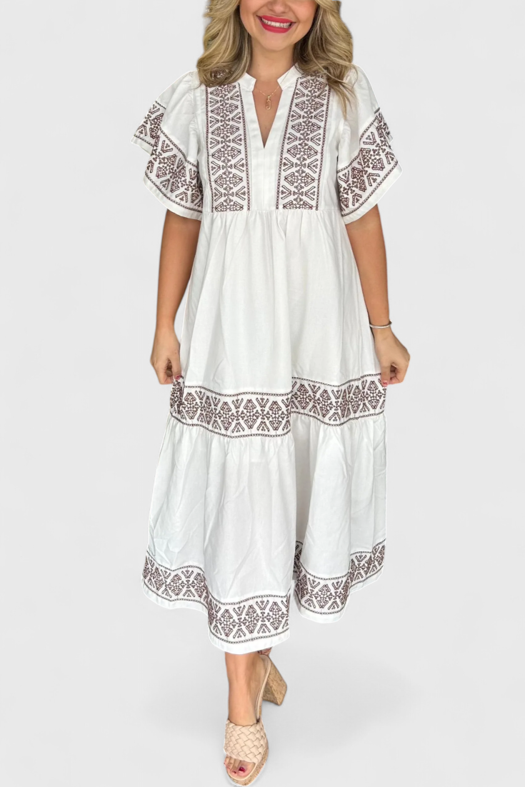 Allona - Vestido midi bordado bohemio