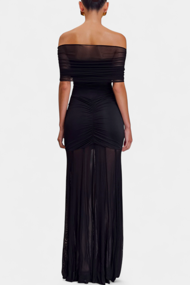Alodia - Vestido drapeado con hombros al aire