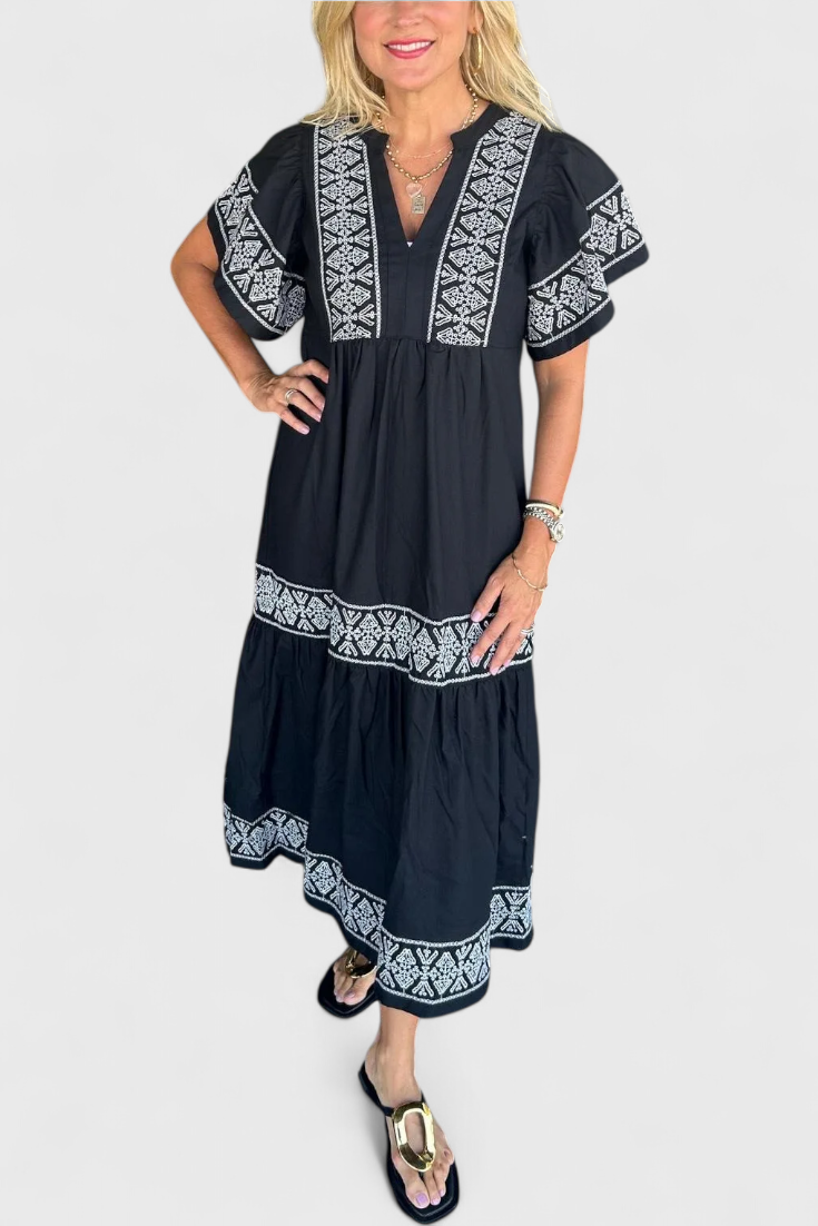Allona - Vestido midi bordado bohemio