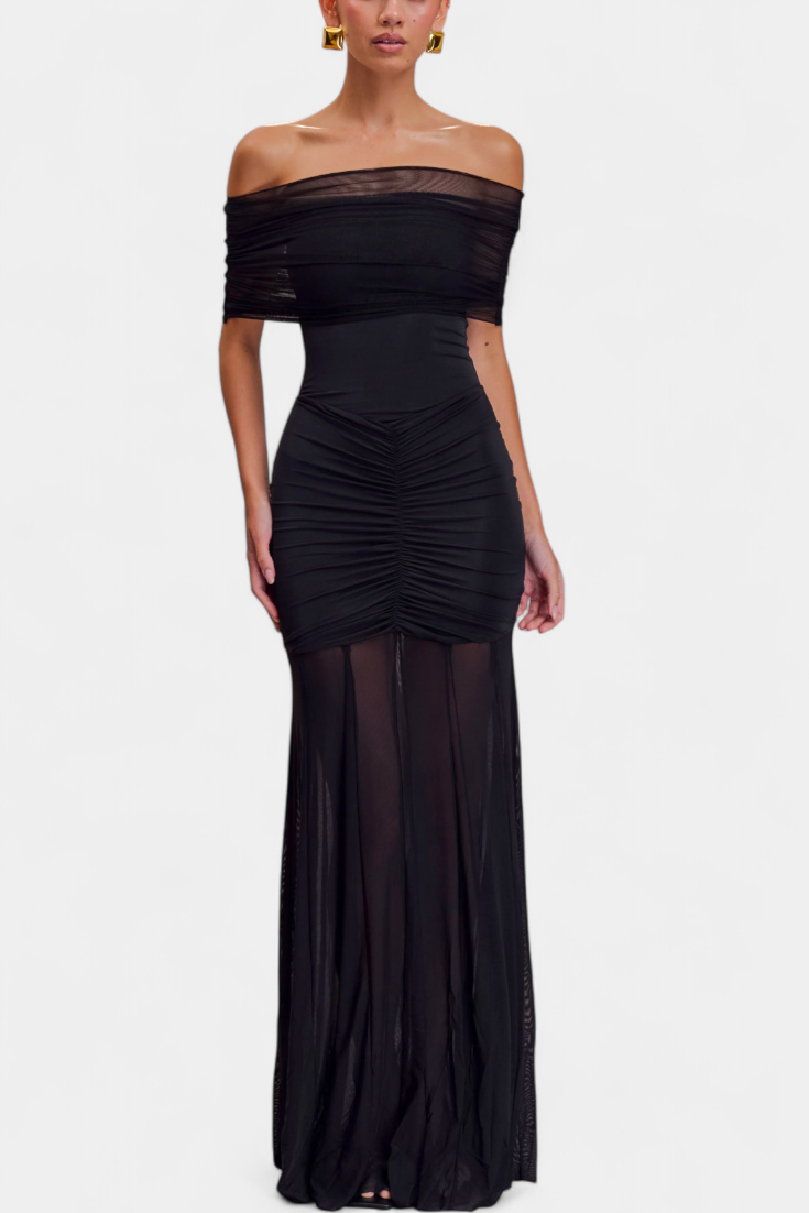 Alodia - Vestido drapeado con hombros al aire