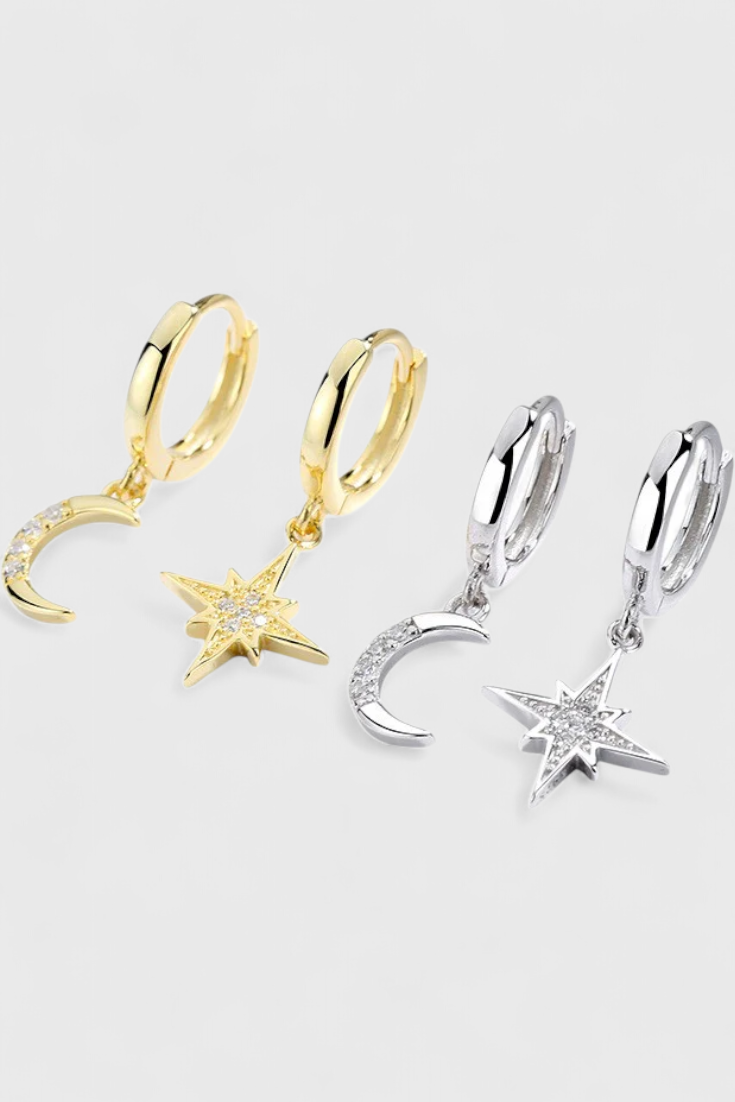 Luna - Pendientes desiguales de luna y estrella
