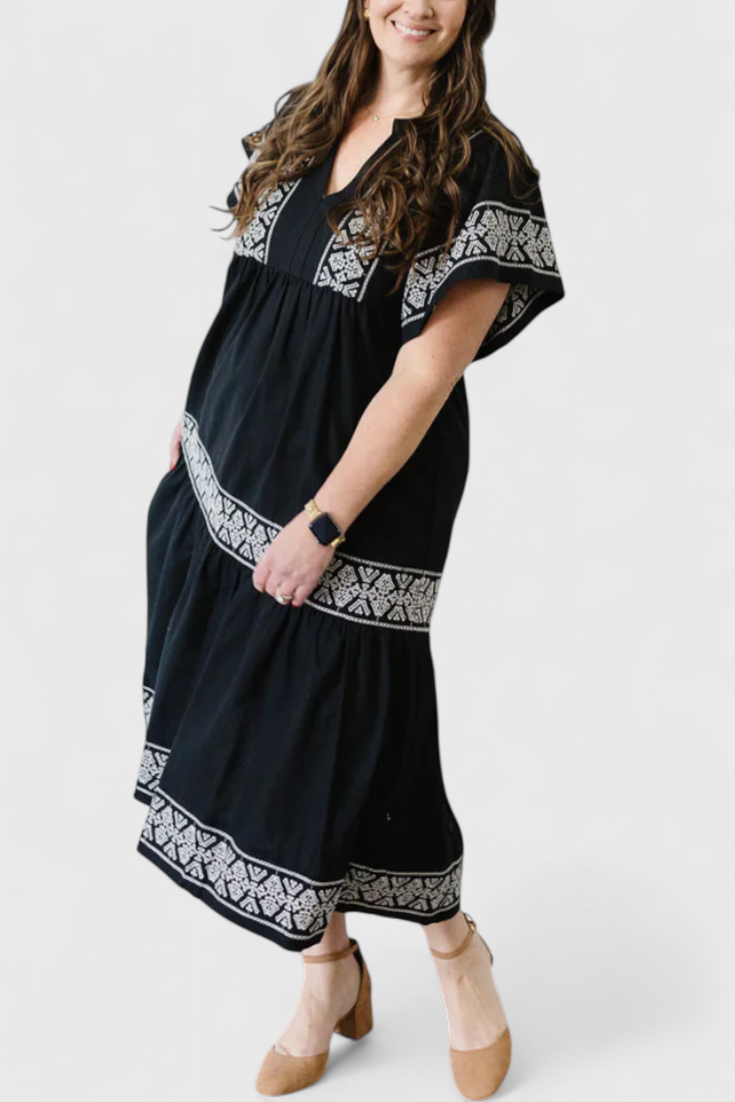 Allona - Vestido midi bordado bohemio