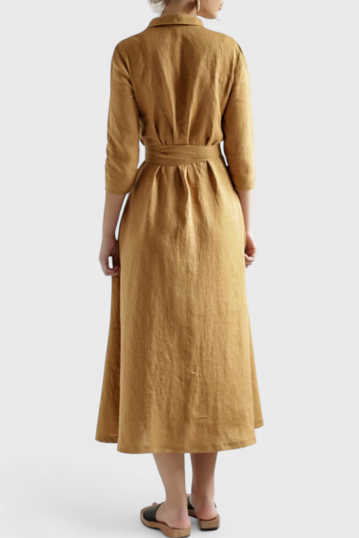 Sharon - Vestido midi cruzado frescura de lino