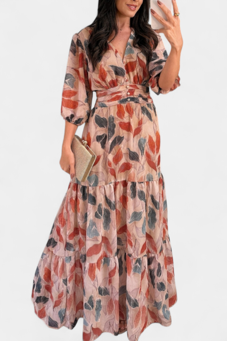 Aísha - Vestido maxi hojas de otoño