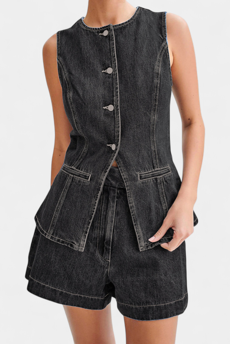 Raya - Conjunto de denim con top peplum