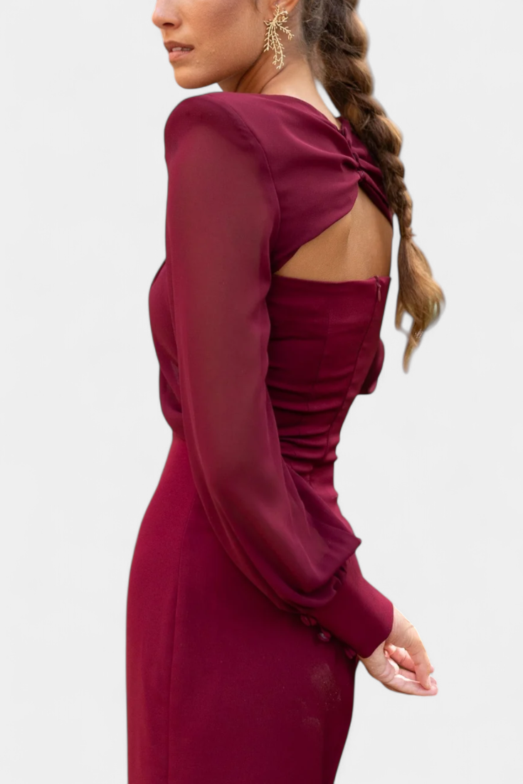 Julissa - Vestido midi con aberturas y mangas transparentes