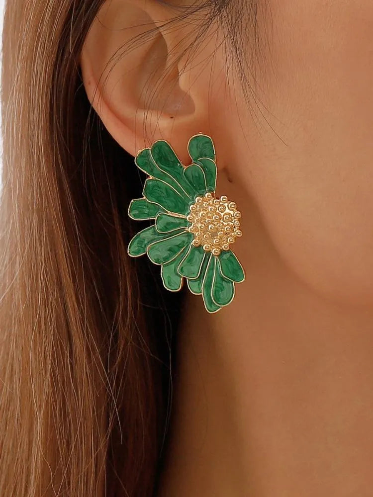 Delia - Pendientes llamativos de flores esmaltados