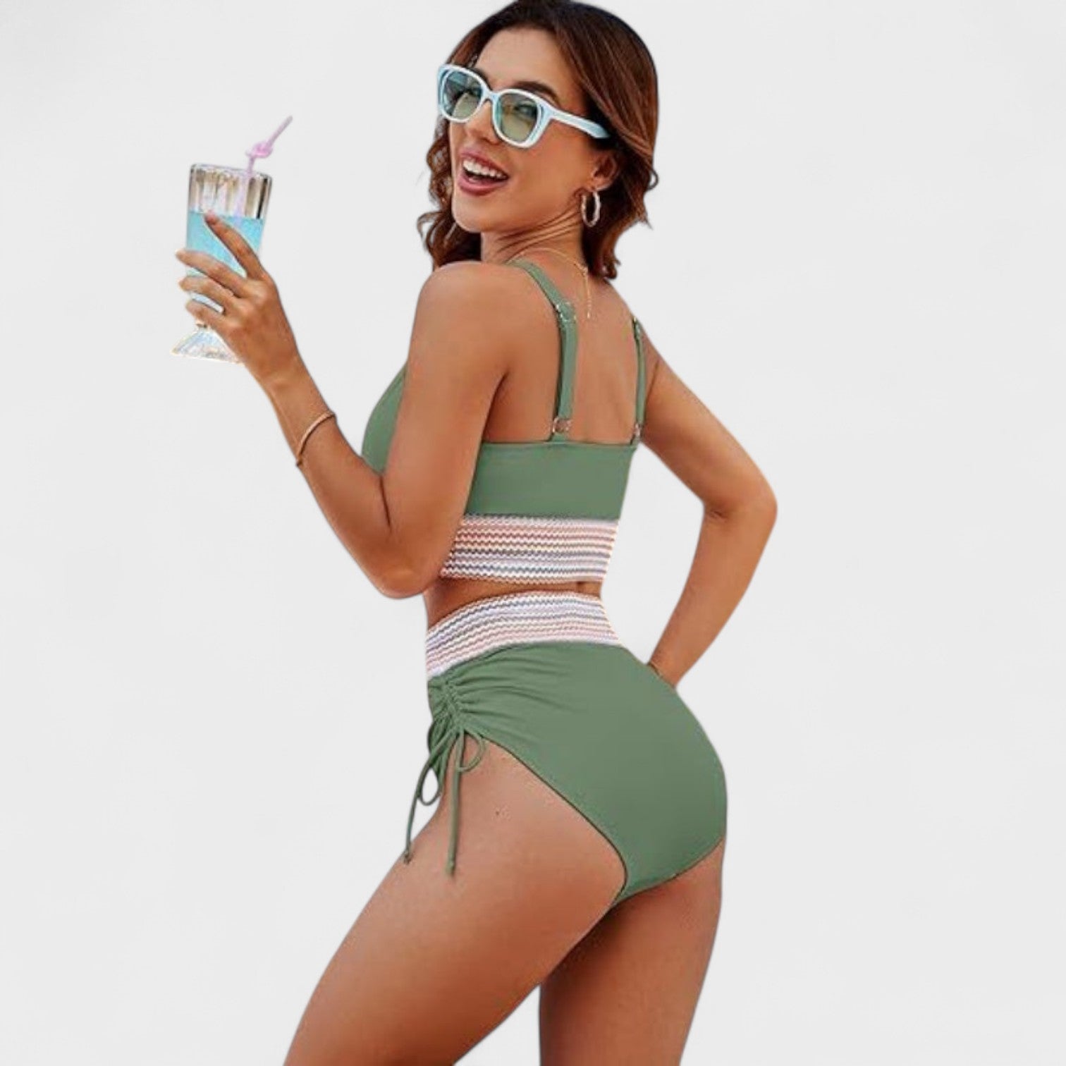 Azahara - Bikini talle alto y rayas boho