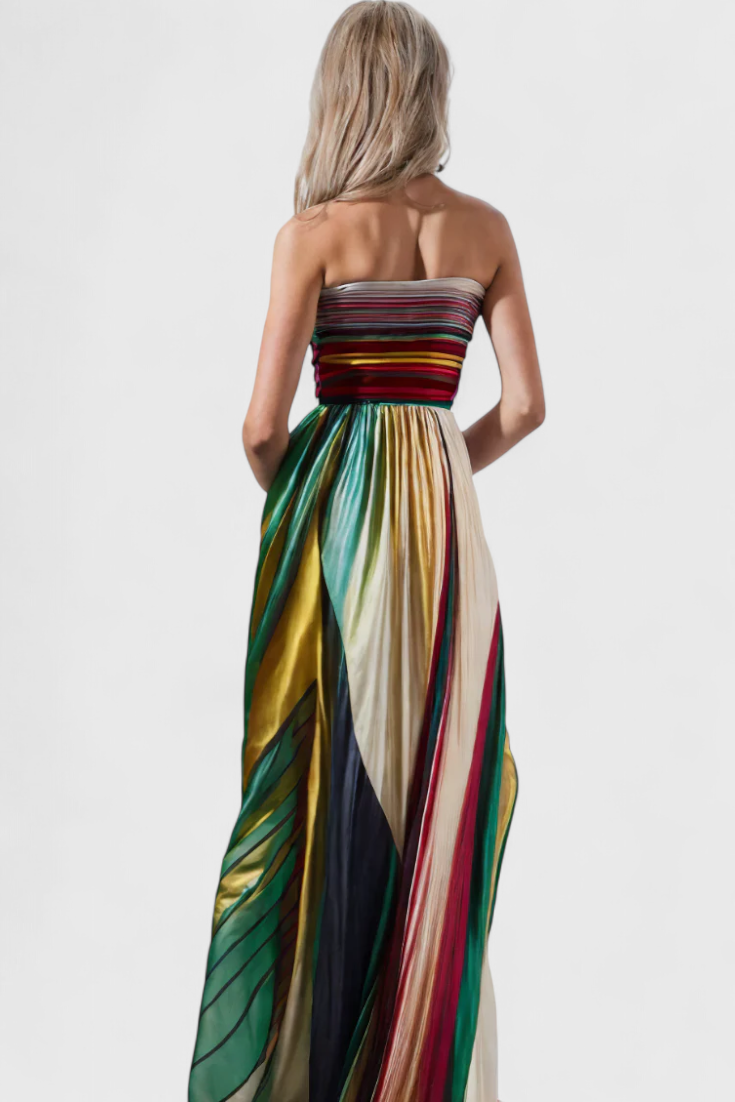 Leticia - Vestido maxi con corpiño de banda y paneles de color