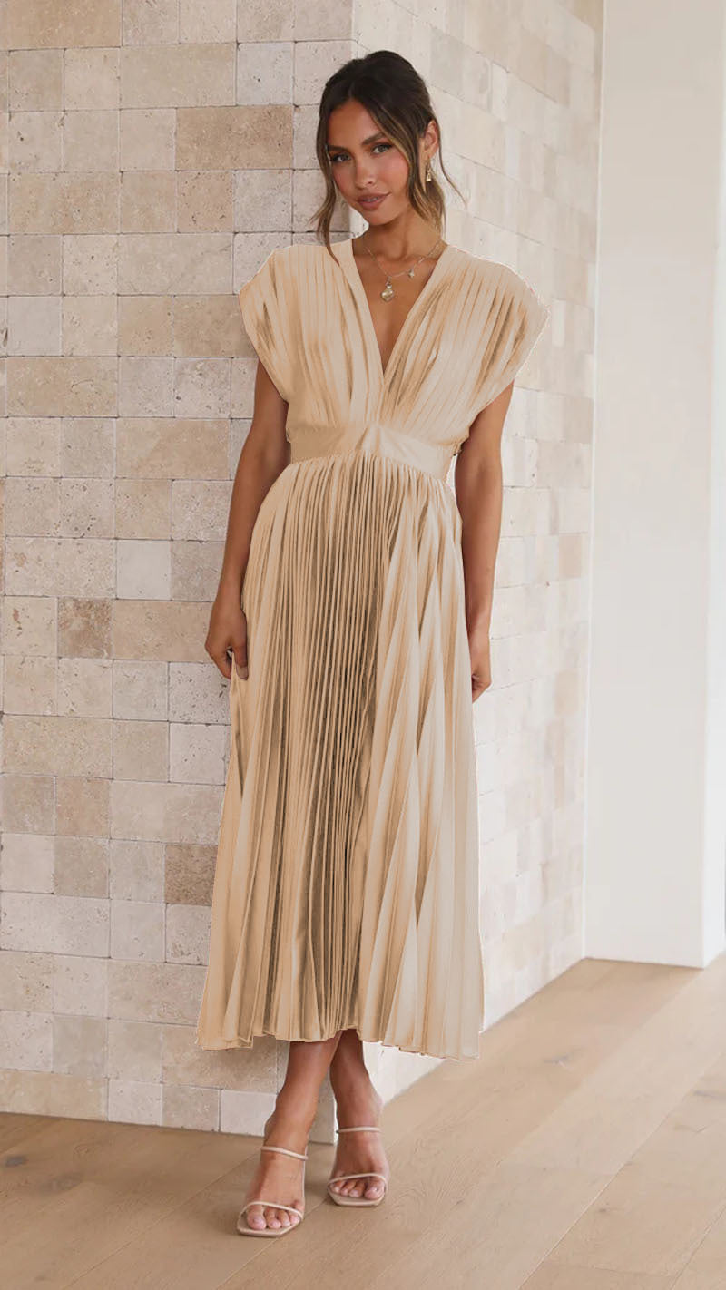 Mireia - Vestido plisado con escote en V profundo