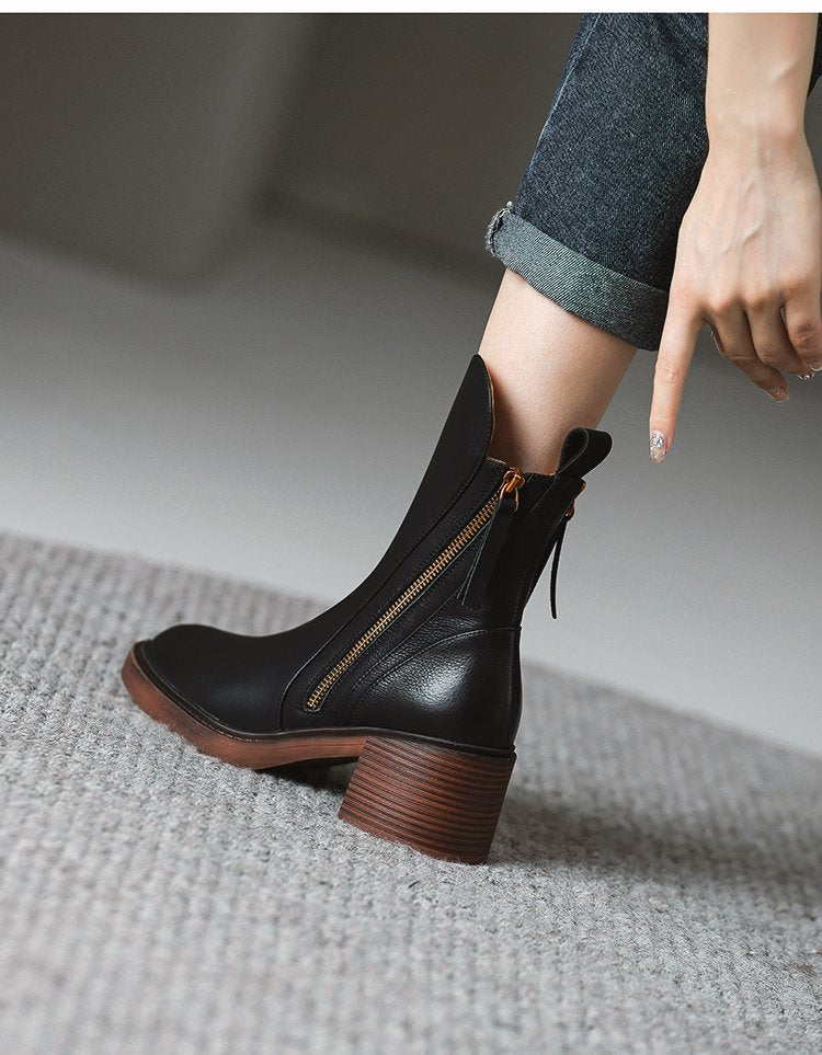 Irina - Botines de cuero con tacón grueso