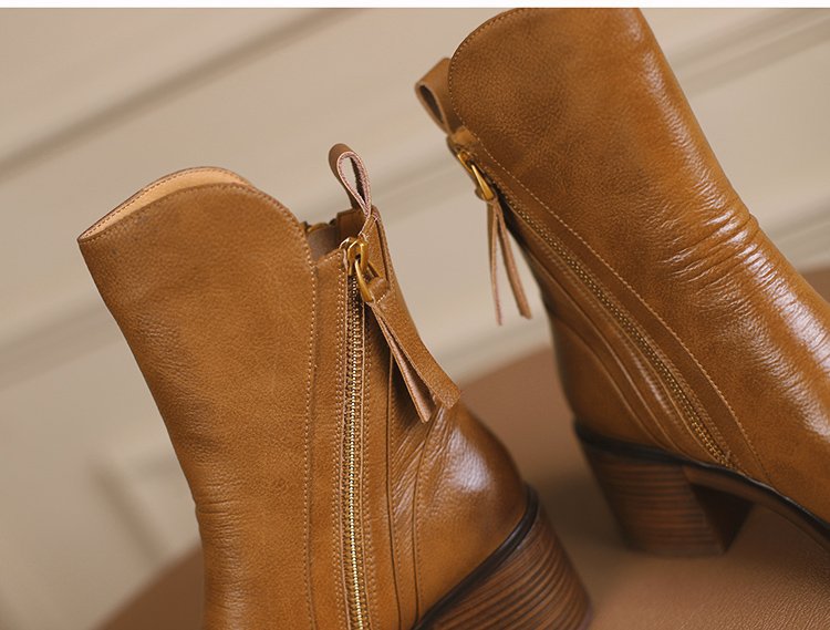 Irina - Botines de cuero con tacón grueso