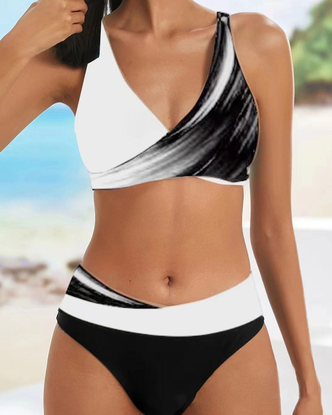 Mona - Bikini de cintura alta con rayas brillantes