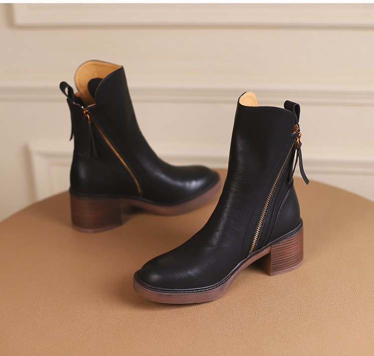Irina - Botines de cuero con tacón grueso
