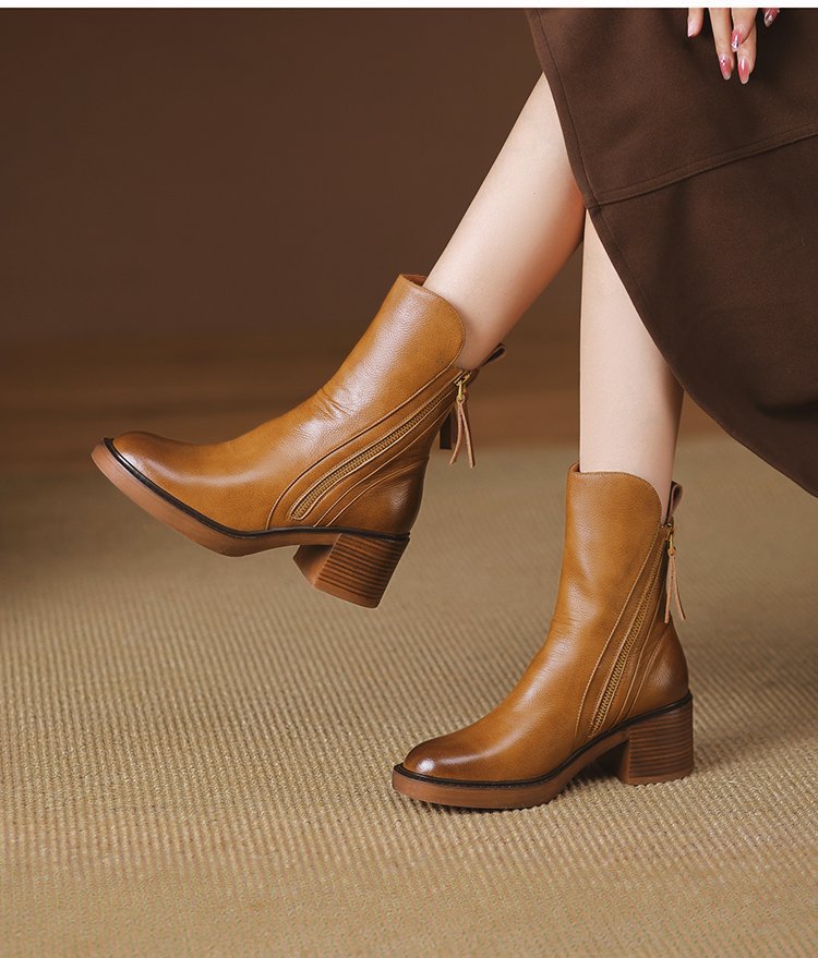 Irina - Botines de cuero con tacón grueso