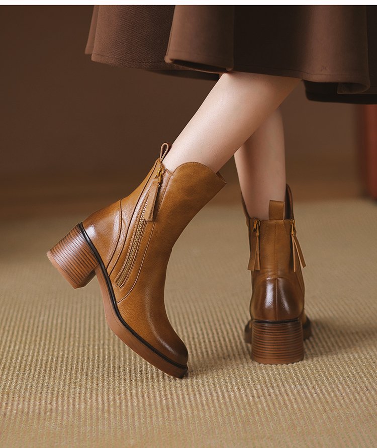 Irina - Botines de cuero con tacón grueso