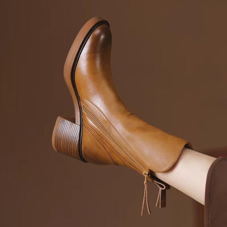 Irina - Botines de cuero con tacón grueso